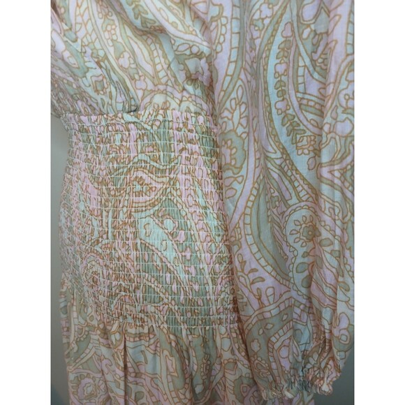 MINKPINK Sz M Catalina Mini Dress. Multicolor Pink Paisley Smocked Waist NWT - Picture 4 of 16